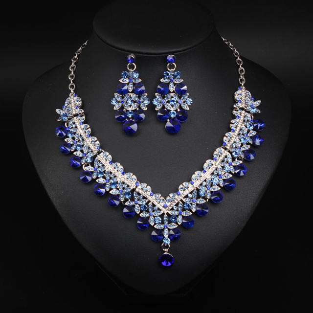 Luxury color glass crystal statement necklace set