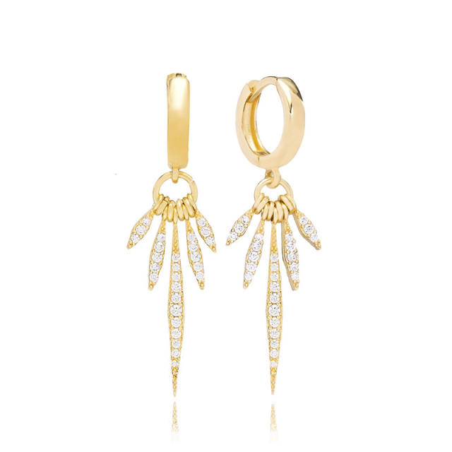 925 needle luxury pave setting cubic zircon copper huggie earrings