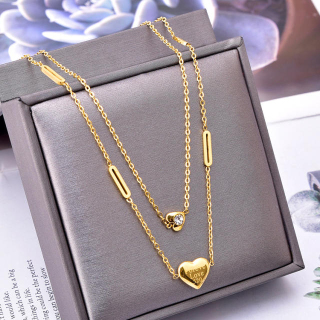 Delicate two layer letter heart stainless steel necklace