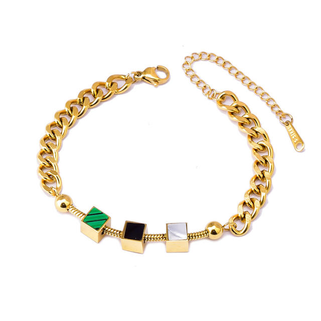 18K mother shell Malachite stainless steel chain bracelet