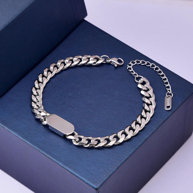 Classic stainless steel cuban chain bracelet necklace set