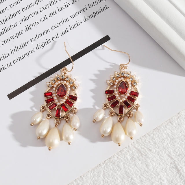 Baroque palace trend pearl drop tassel earrings