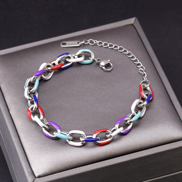 Hiphop colorful enamel stainless steel chain bracelet