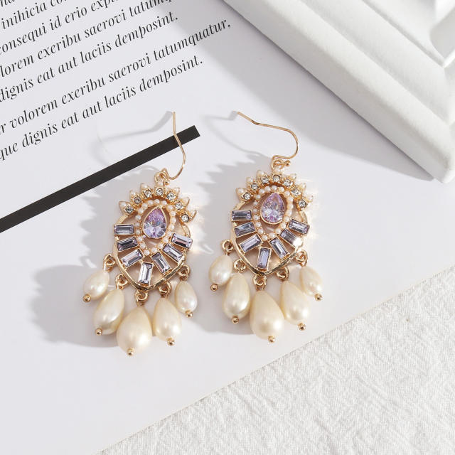 Baroque palace trend pearl drop tassel earrings