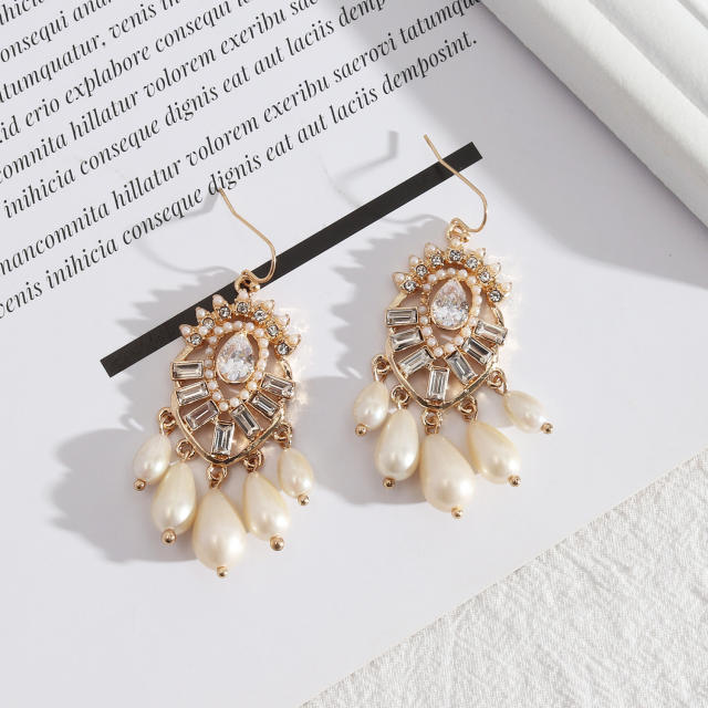 Baroque palace trend pearl drop tassel earrings