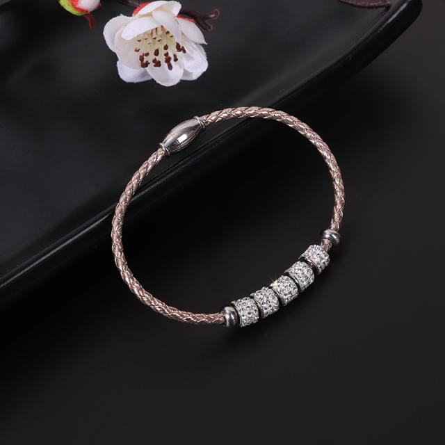 Occident fashion color PU leather stainless steel bead bracelet