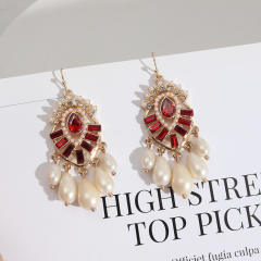 Baroque palace trend pearl drop tassel earrings