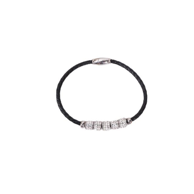 Occident fashion color PU leather stainless steel bead bracelet