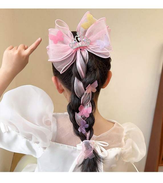 Rhinestone bow organza bow kids hair clips