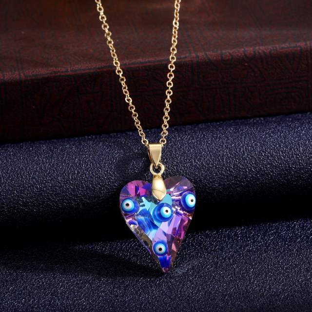 Hot sale glass crystal heart pendant evil eye necklace
