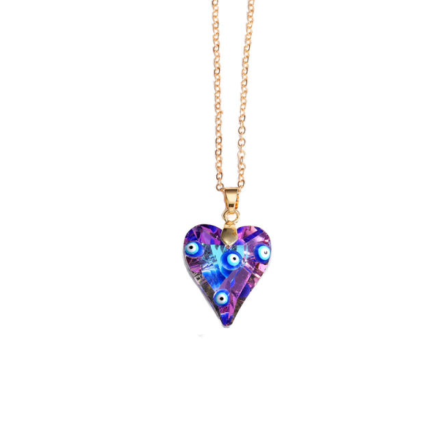 Hot sale glass crystal heart pendant evil eye necklace