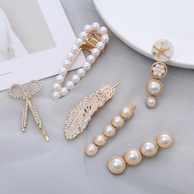 Fashionable imitation pearl bead hair clips set