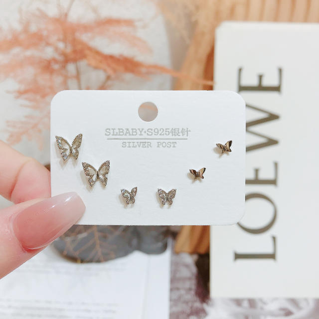 925 needle tiny butterfly copper ear studs set