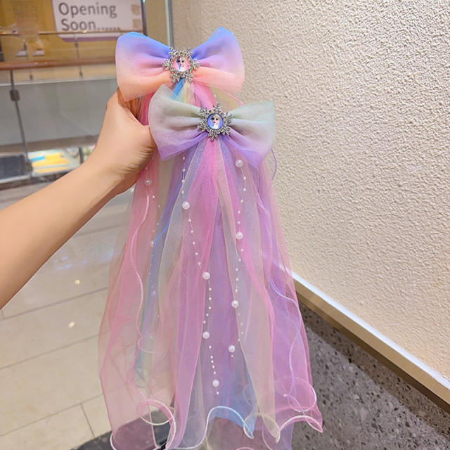 Rainbow organza sweet bow hair clips for kids