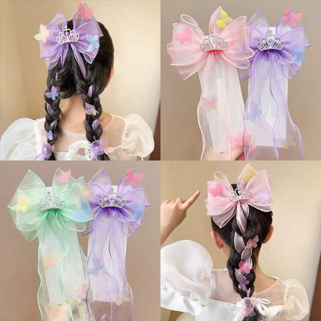 Rhinestone bow organza bow kids hair clips