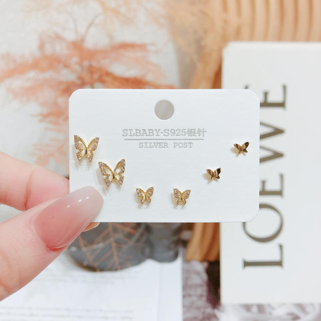 925 needle tiny butterfly copper ear studs set