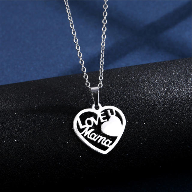 Concise heart i love you mom mother's day stainless steel necklace set