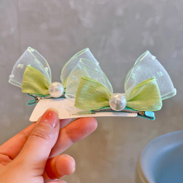 Korean fashion summer mesh bow hair clips set for kids