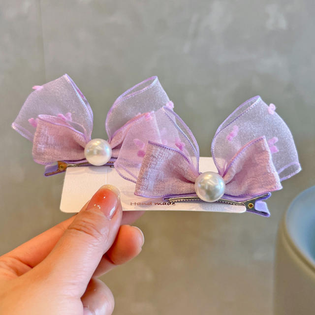 Korean fashion summer mesh bow hair clips set for kids