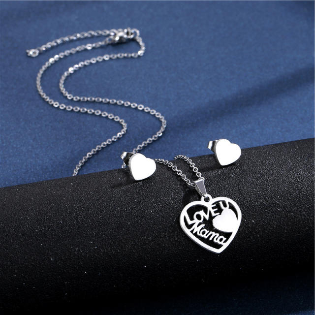 Concise heart i love you mom mother's day stainless steel necklace set