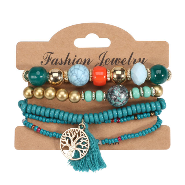 Boho life tree charm color seed bead bracelet