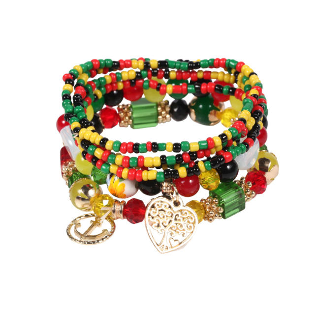 Boho gold color life tree heart charm bead bracelet