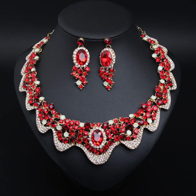 Luxury color glass crystal statement necklace set