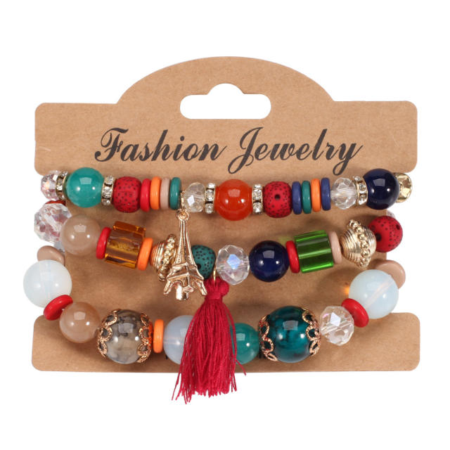 Boho rope tassel charm bead bracelet
