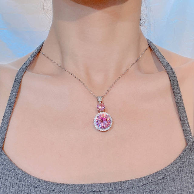 Romantic sweet pink color cubic zircon copper necklace set