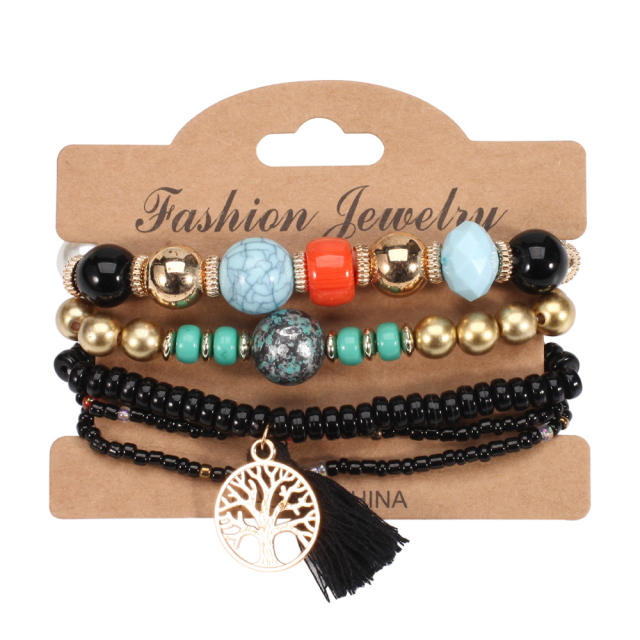 Boho life tree charm color seed bead bracelet