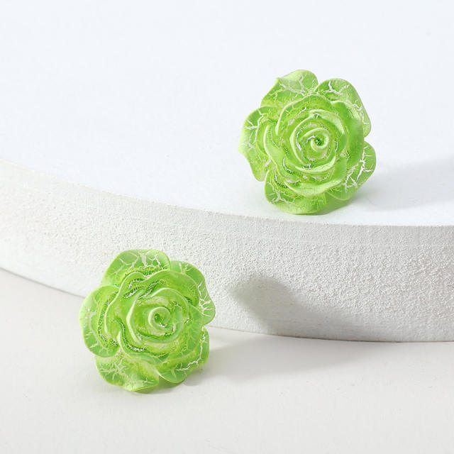 Korean fashion colorful resin rose flower studs earrings
