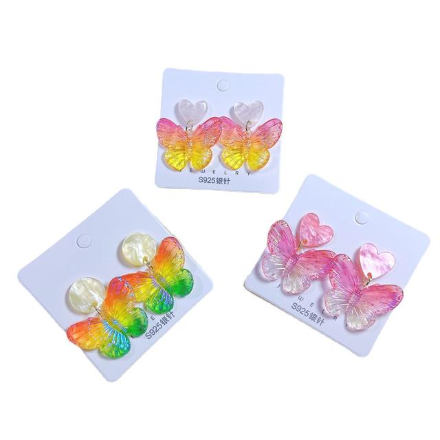 925 needle sweet acrylic butterfly color earrings