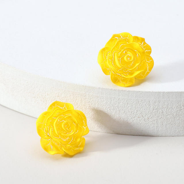 Korean fashion colorful resin rose flower studs earrings