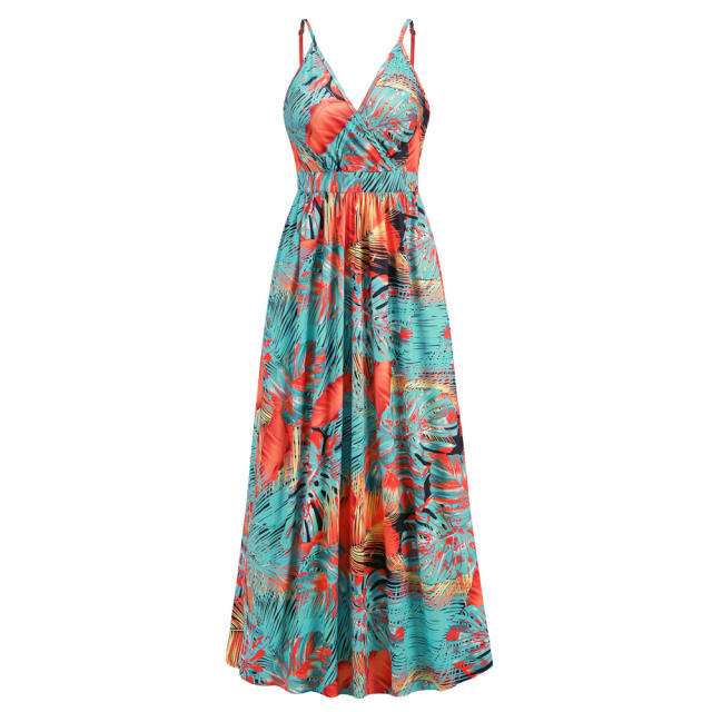 Boho floral pattern maxi holiday dress