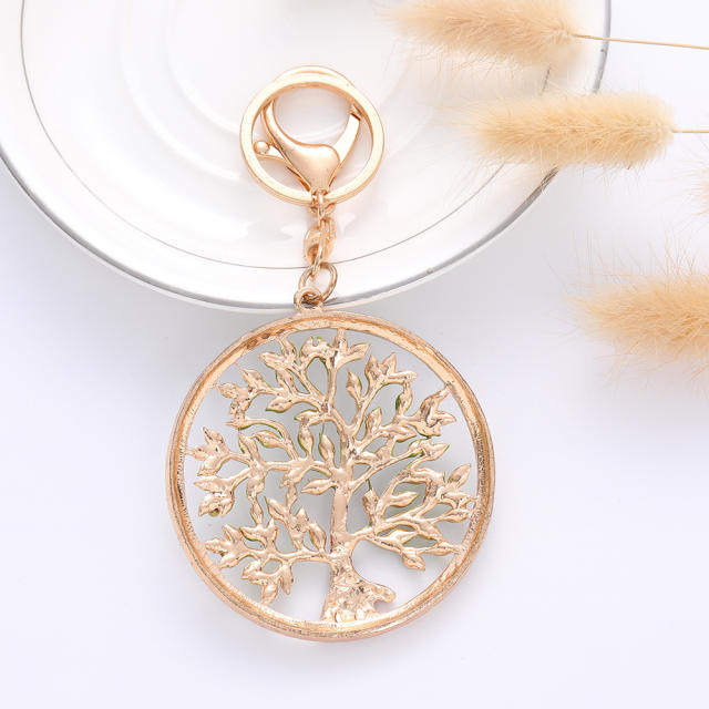 Hot sale colorful life tree hollow design alloy keychain