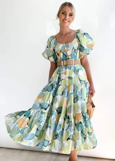 Holiday trend plain color and floral design maxi beach dress