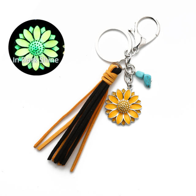 Punk trend luminous sunflower colorful tassel keychain