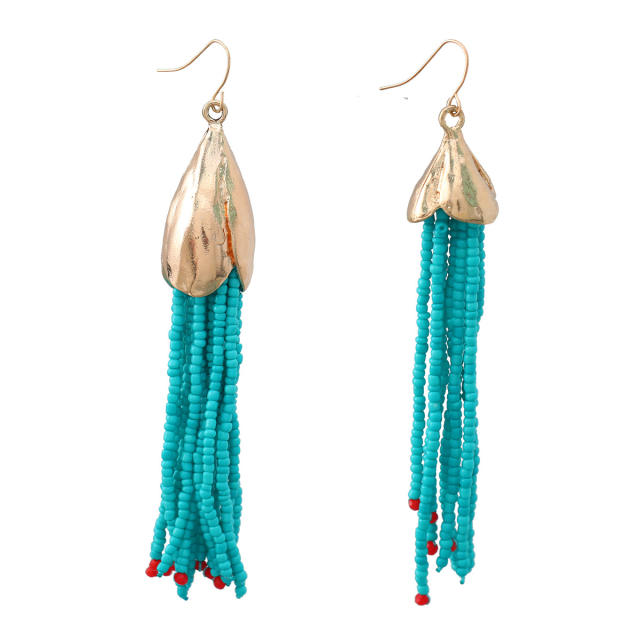 Boho colorful seed bead tassel earrings