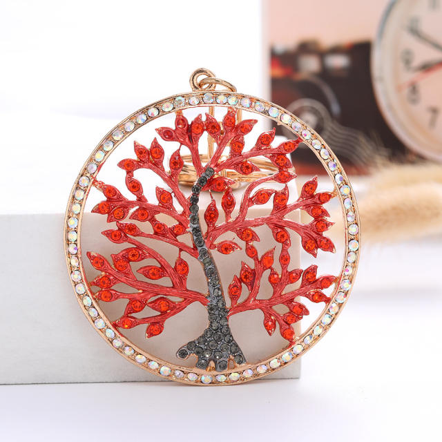 Hot sale colorful life tree hollow design alloy keychain