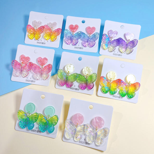 925 needle sweet acrylic butterfly color earrings