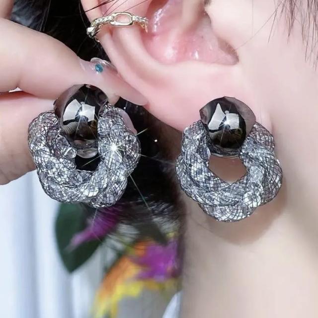 Vintage black color copper alloy cubic zircon studs earrings