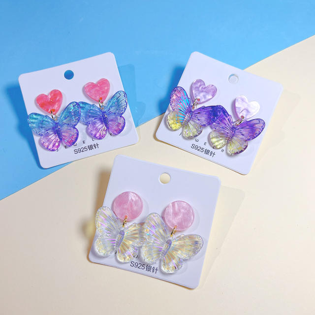 925 needle sweet acrylic butterfly color earrings