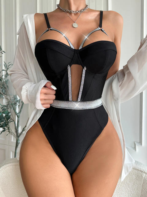 Hot sale sexy black color bodysuit lingerie