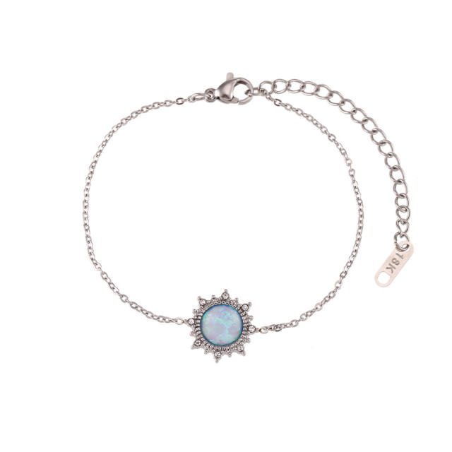 Vintage sun shape opal stone dainty stainless steel necklace
