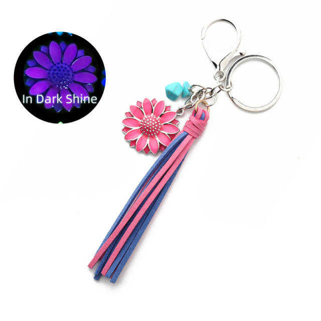 Punk trend luminous sunflower colorful tassel keychain