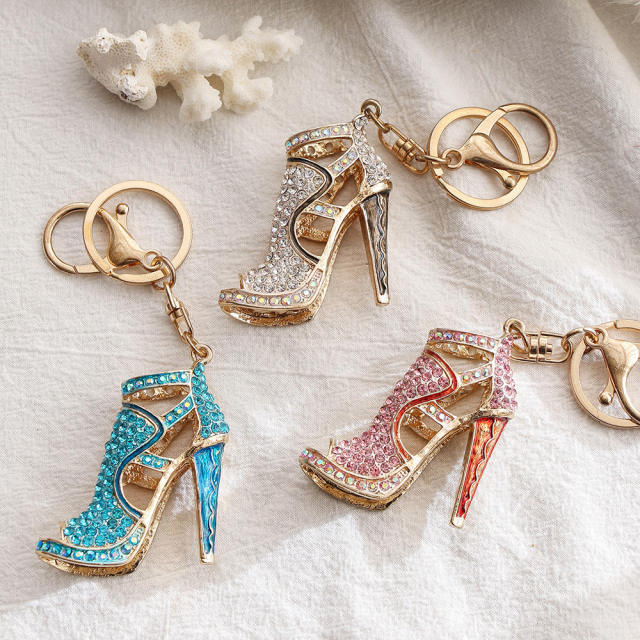 Occident fashion color rhinestone heels alloy keychain