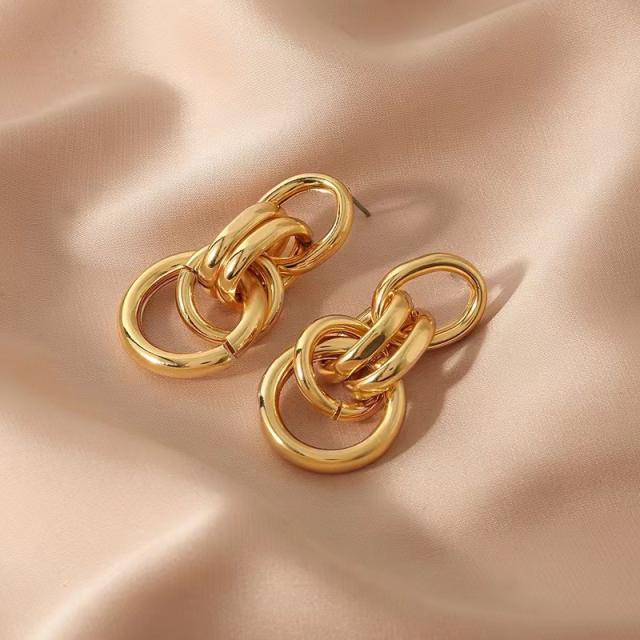 Personality gold color metal geometric shape earrings