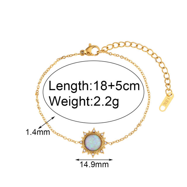 Gold color opal stone sun shape dainty stainless steel necklace set