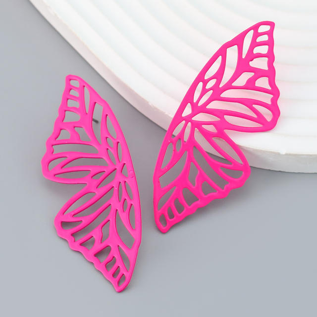 Spring color painting hollow butterfly alloy earrings