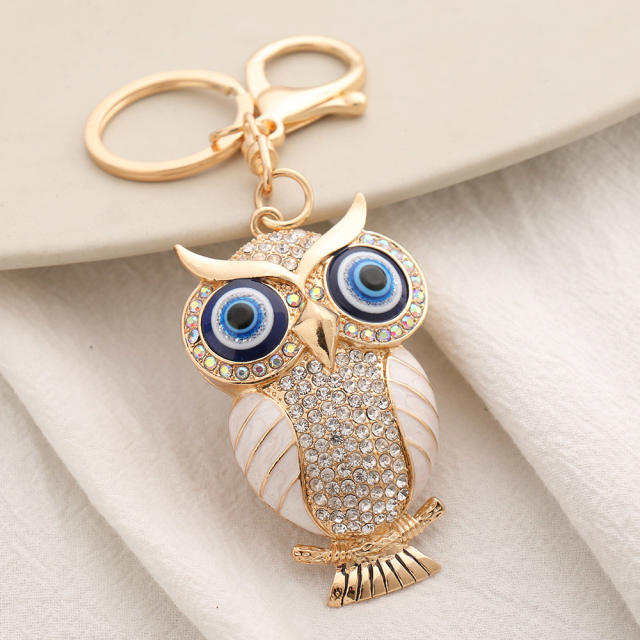 Creative rhinestone cartoon owl alloy keychain